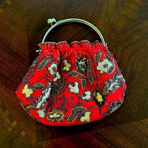 Beaded/Embroidered Floral Vintage Clutch Bag - Slightly Used